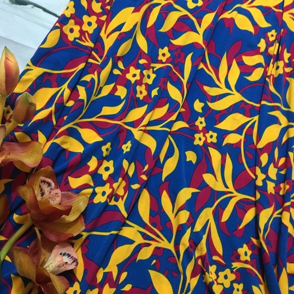 LuLaRoe Maxi Skirt Floral Botanical Print Blue Yellow Foldover Waist XXS NWT - Picture 2 of 2